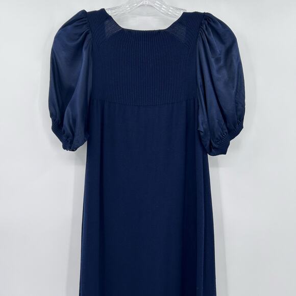 BCBGMaxAzria Silk Cashmere Blend Puff Sleeve Dress Navy Blue Shift Womens S - Picture 9 of 10